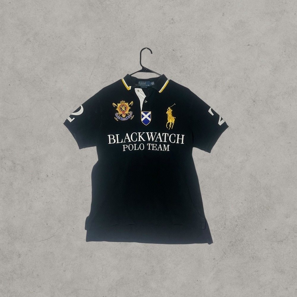 Polo Ralph Lauren Blackwatch Polo Team Big Pony Shirt Black Gold Mens Medium